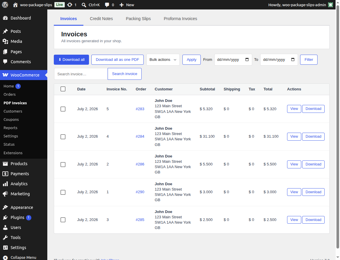 PDF Invoices central portal