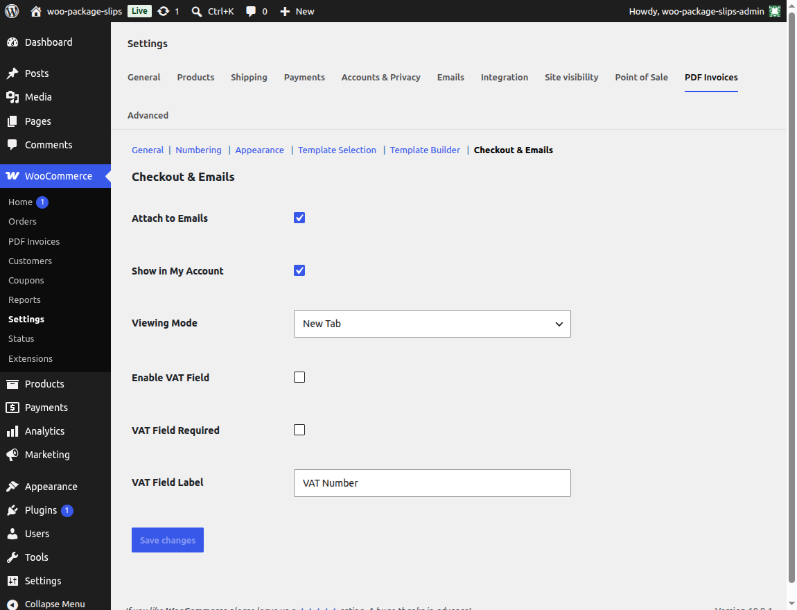 Checkout & Emails Settings