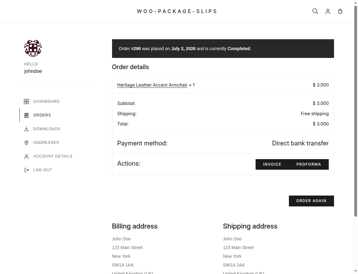 Customer Order Details Page