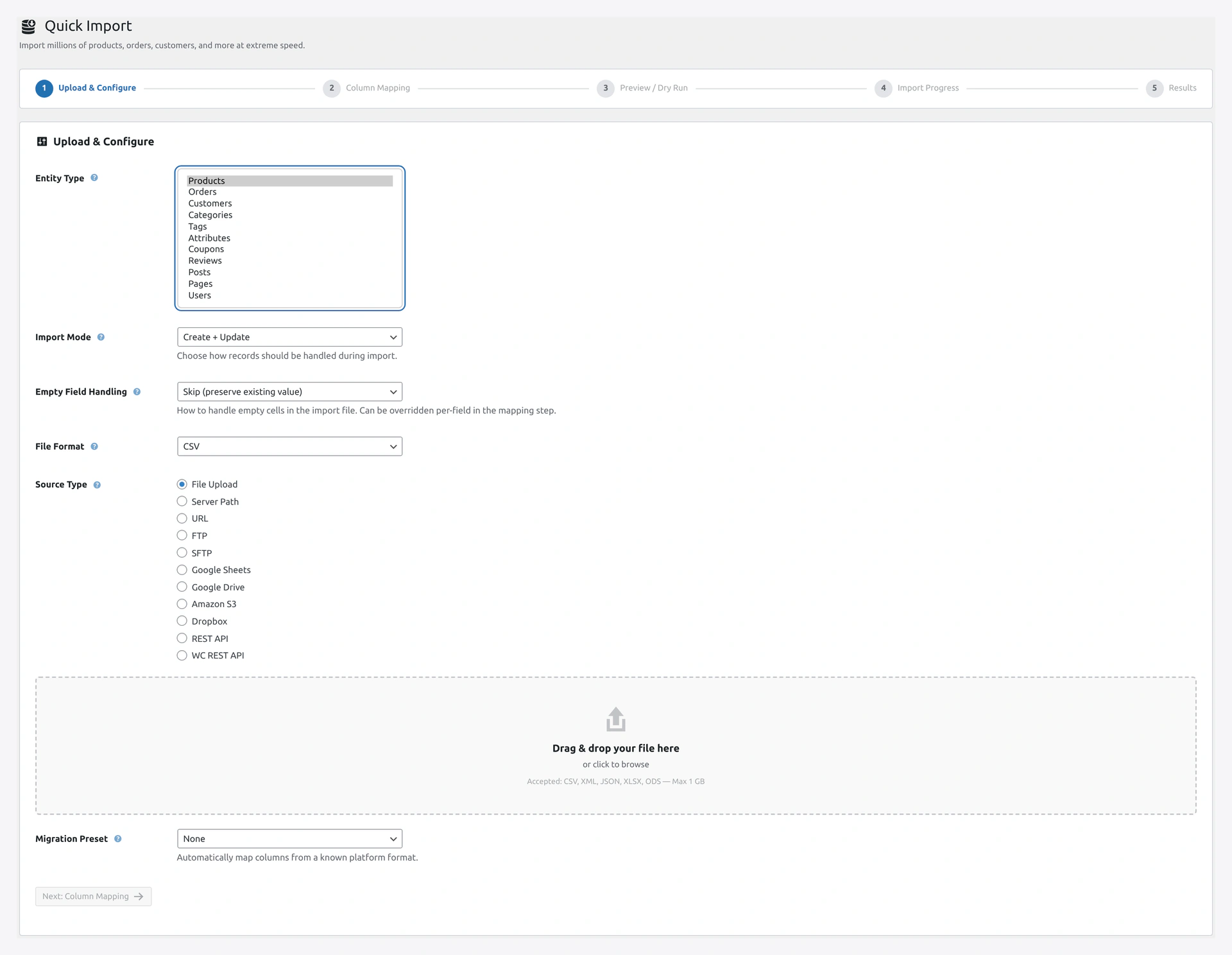 Entity dropdown