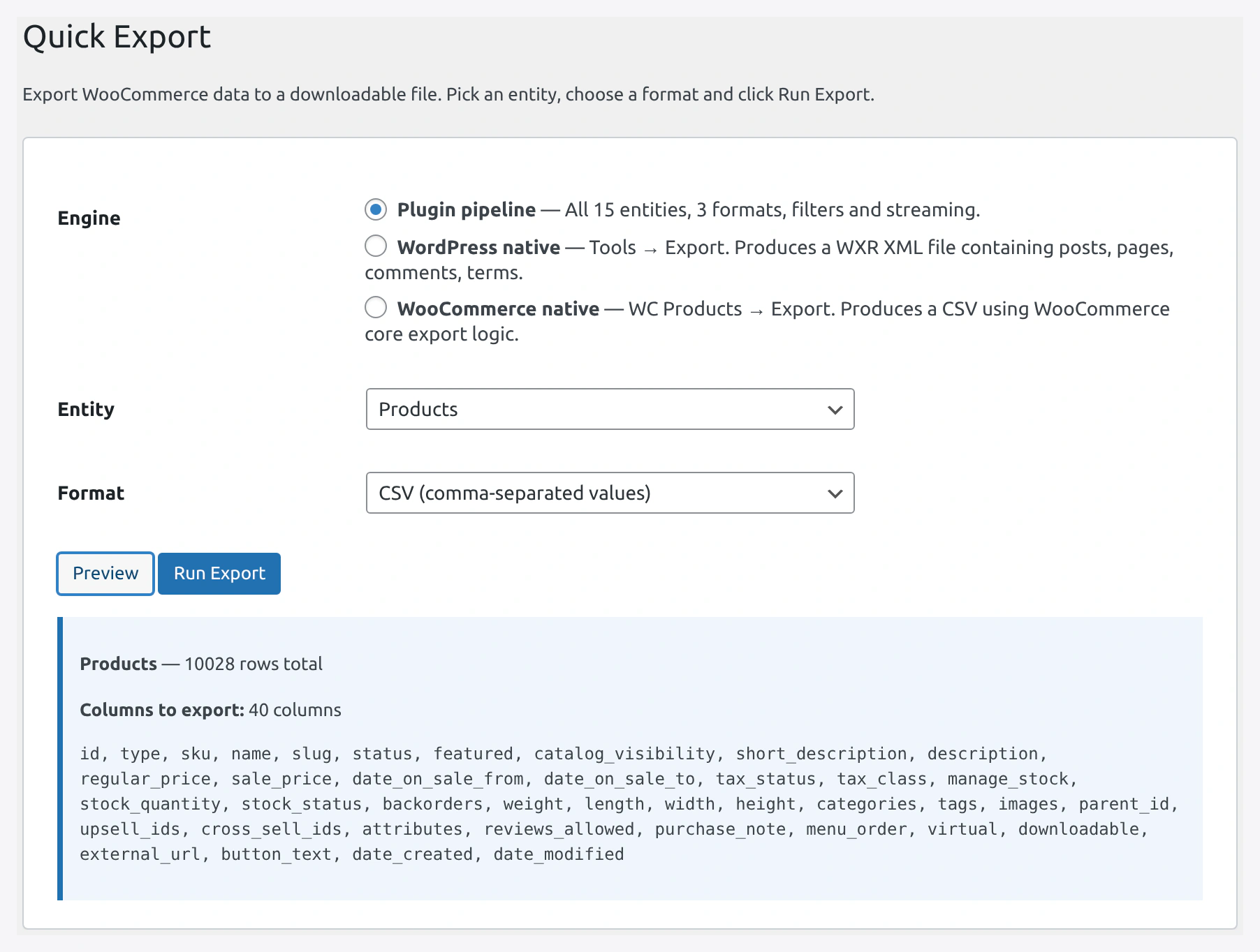Preview panel after clicking Preview