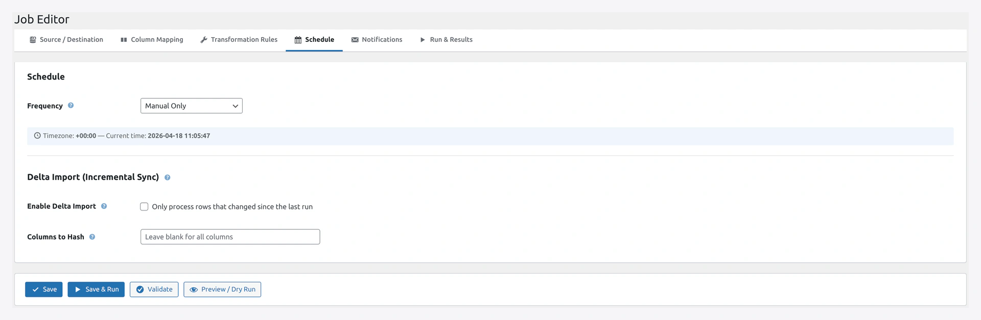 Job Editor — Schedule tab