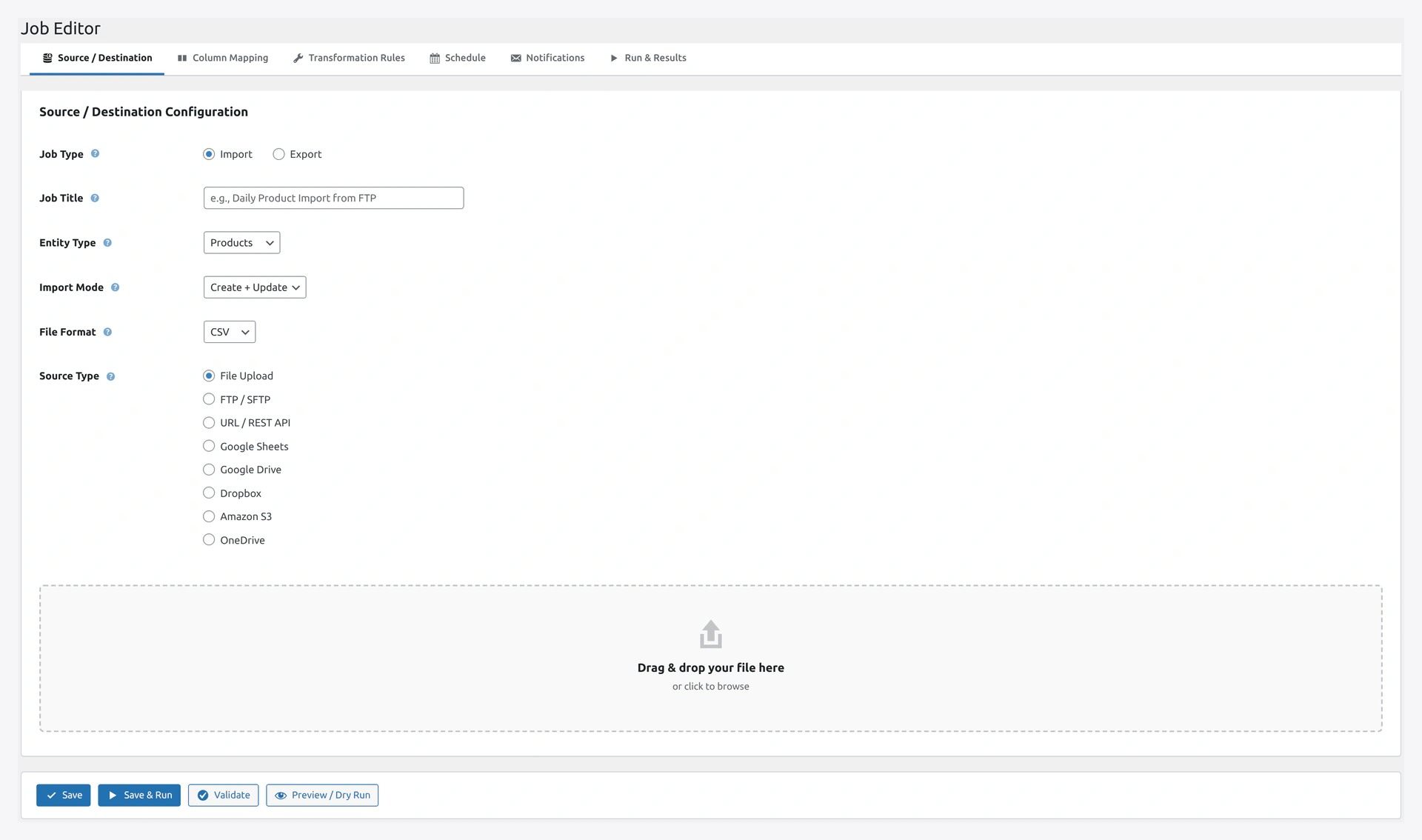 Job Editor with six tabs