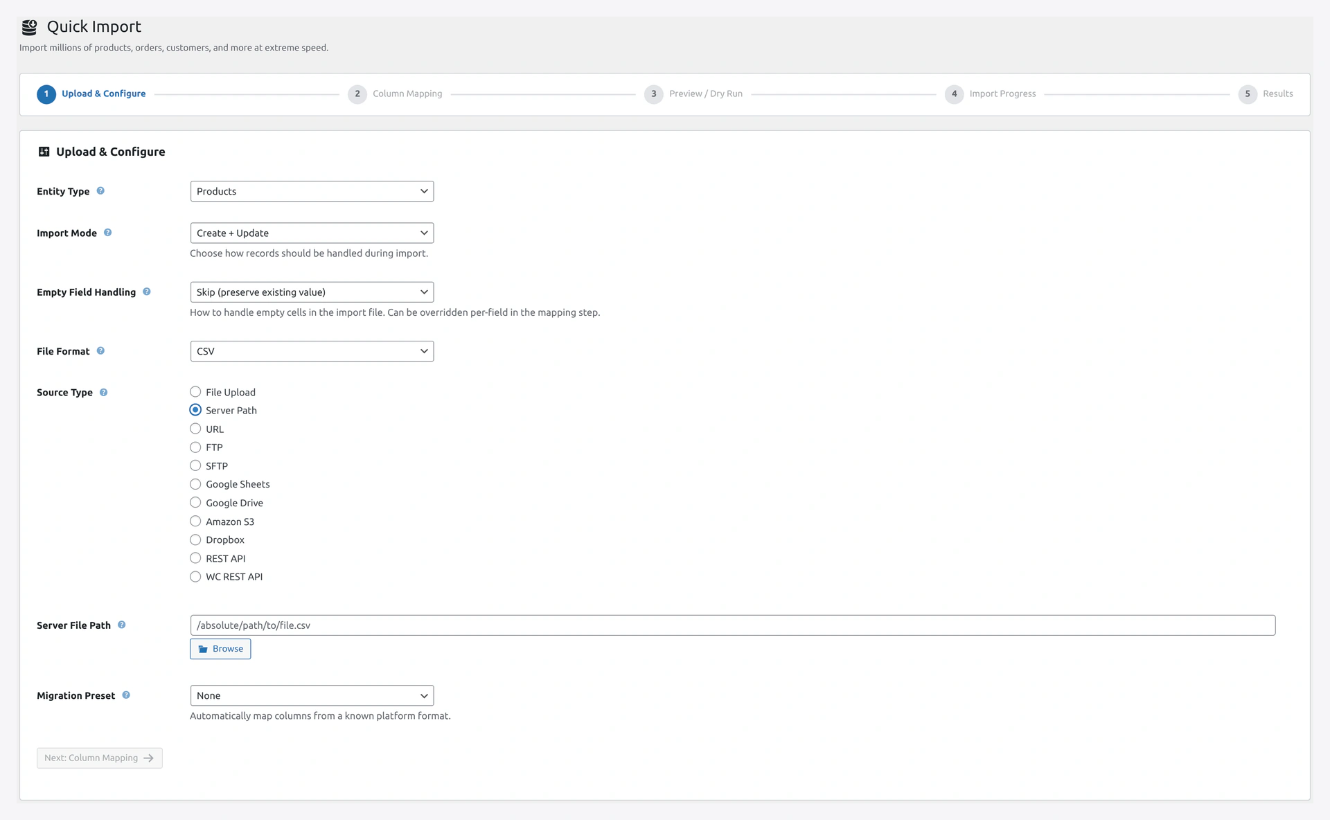 Server Path source panel