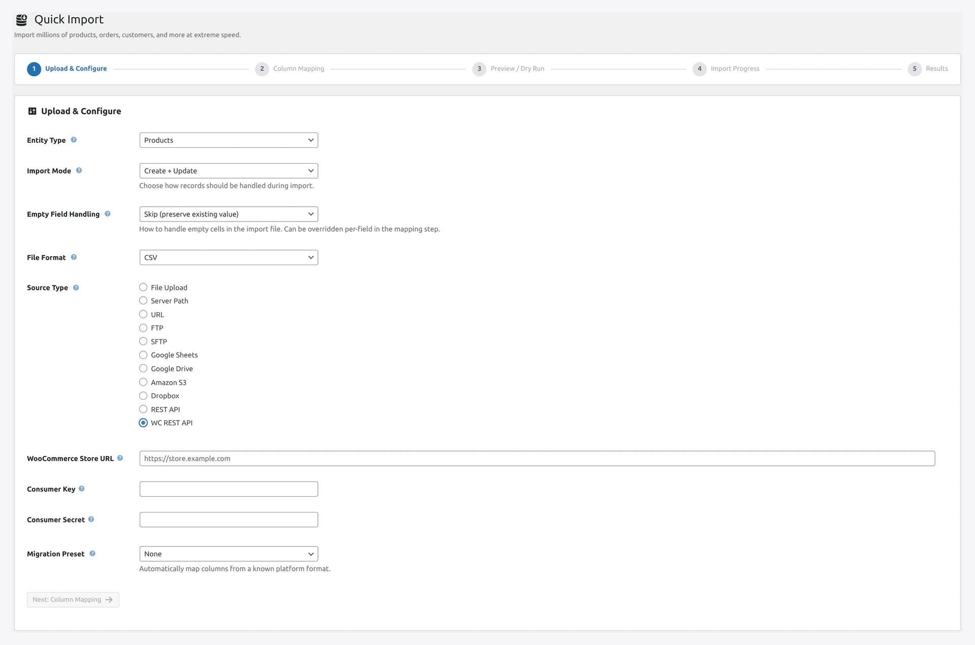 WooCommerce REST API source panel
