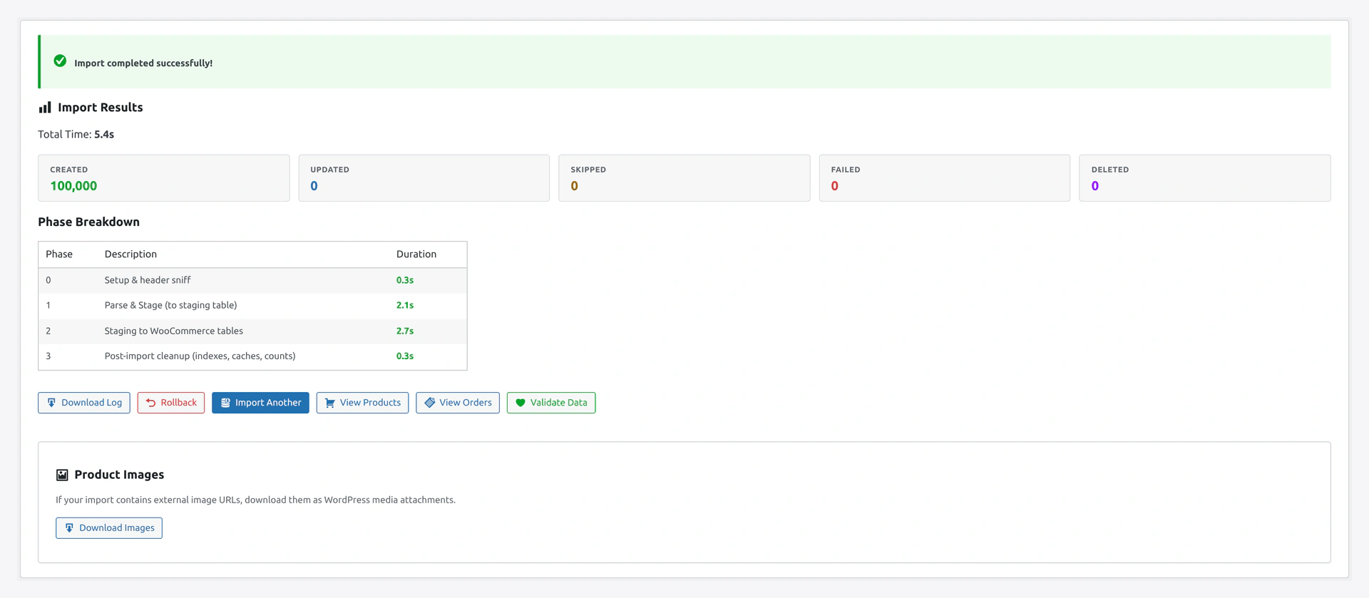 Wizard step 5 — import results summary