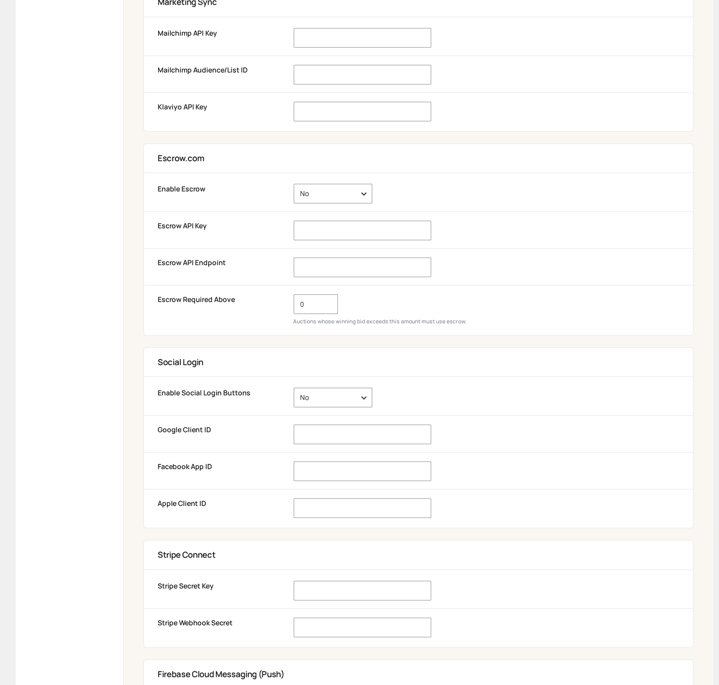 Settings → Integrations — additional connectors (middle)