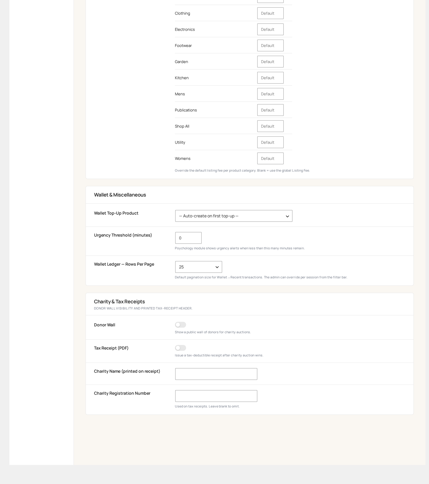 Settings → Payments — gateway-specific blocks (bottom)