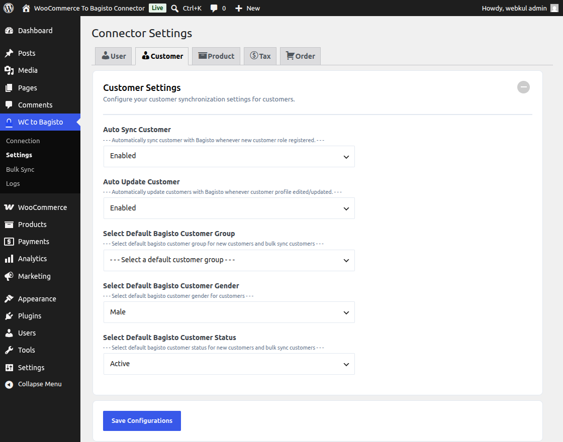 Customer Settings