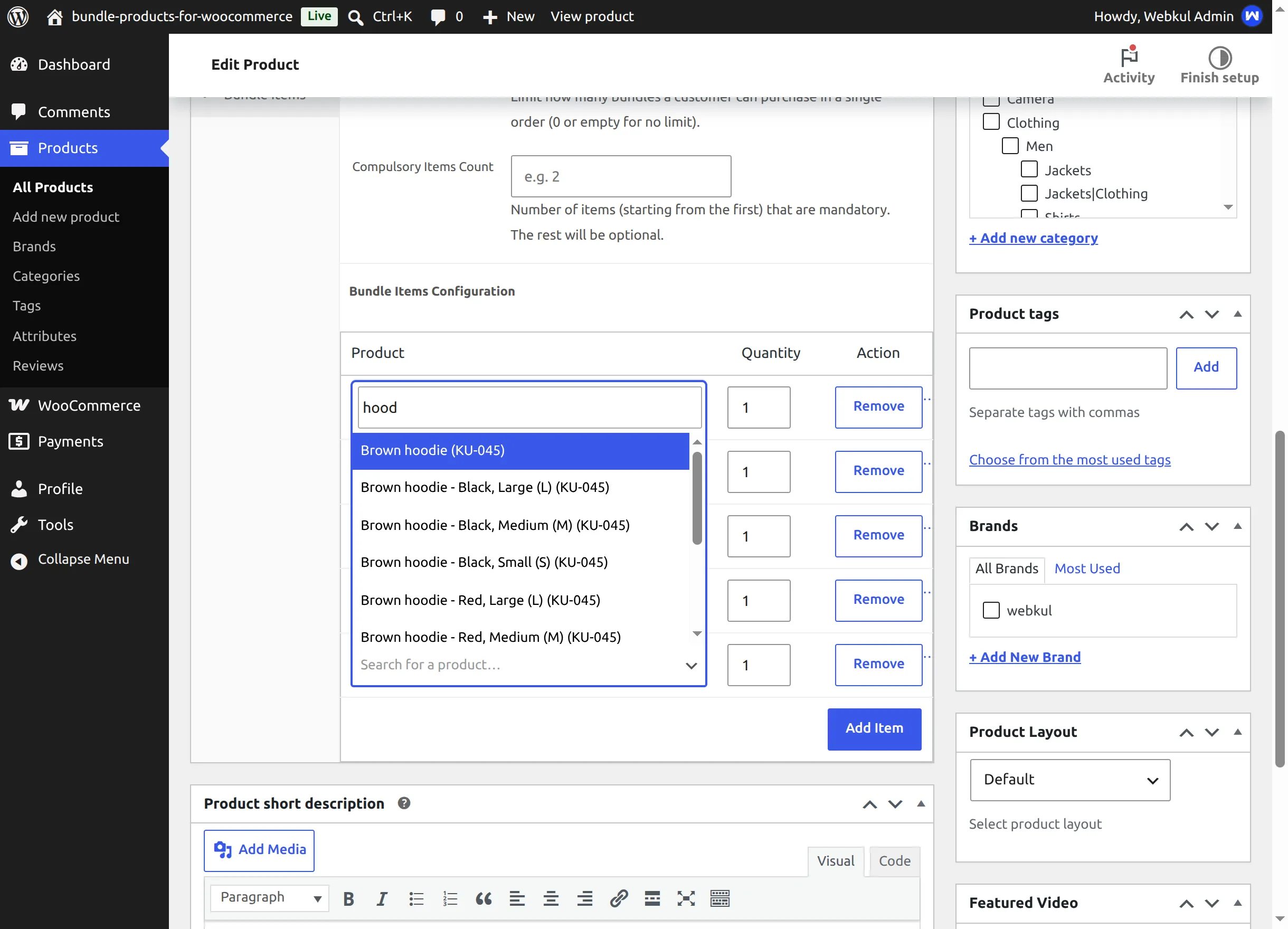 Variation search in the items table