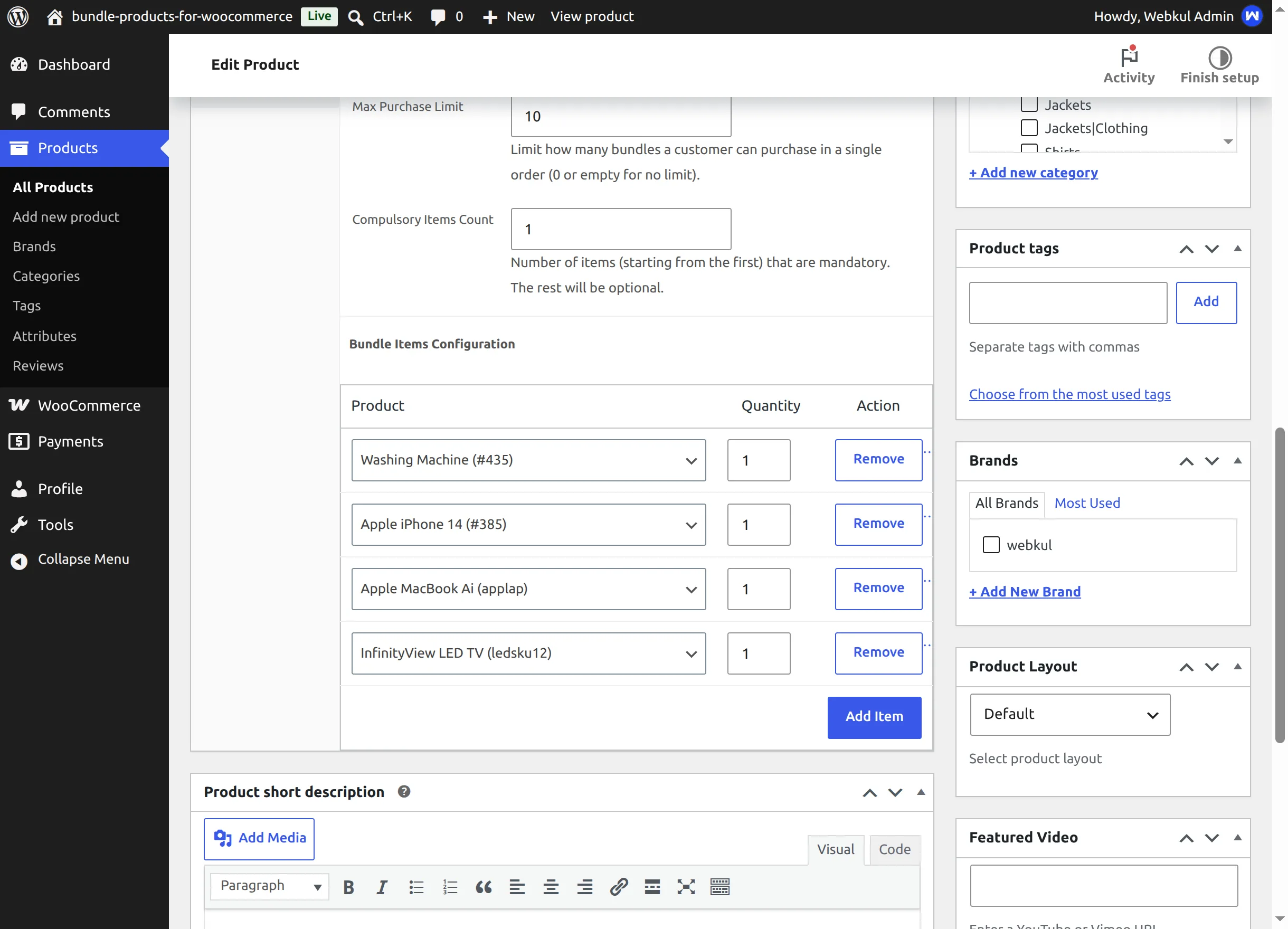Bundle Items Configuration table
