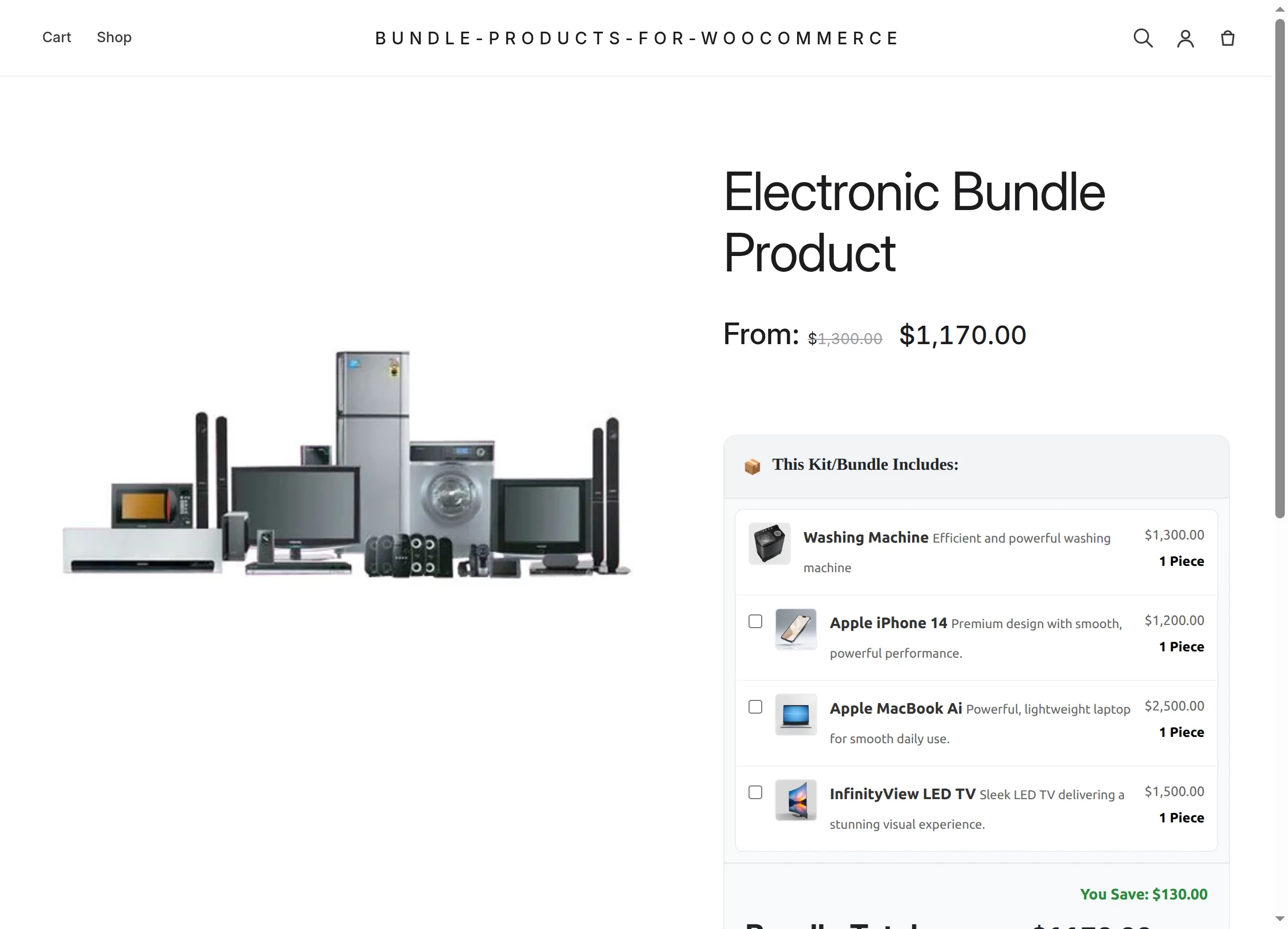 A dynamic bundle product on the storefront