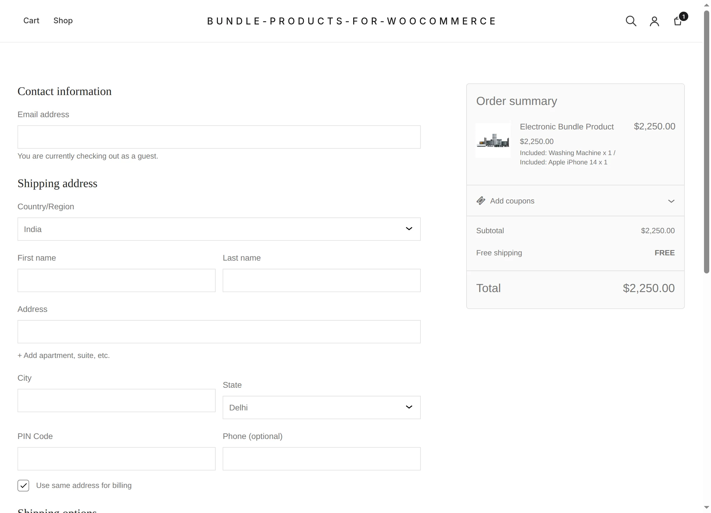 Checkout order summary with a bundle