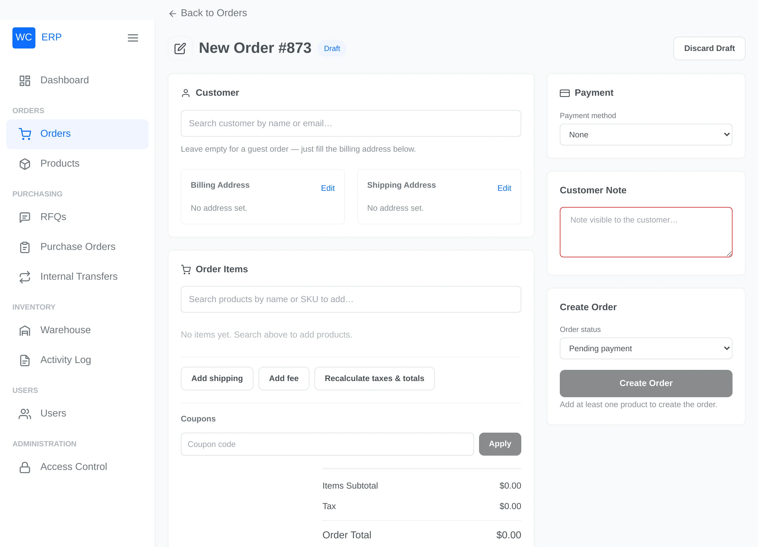 ERP order editor