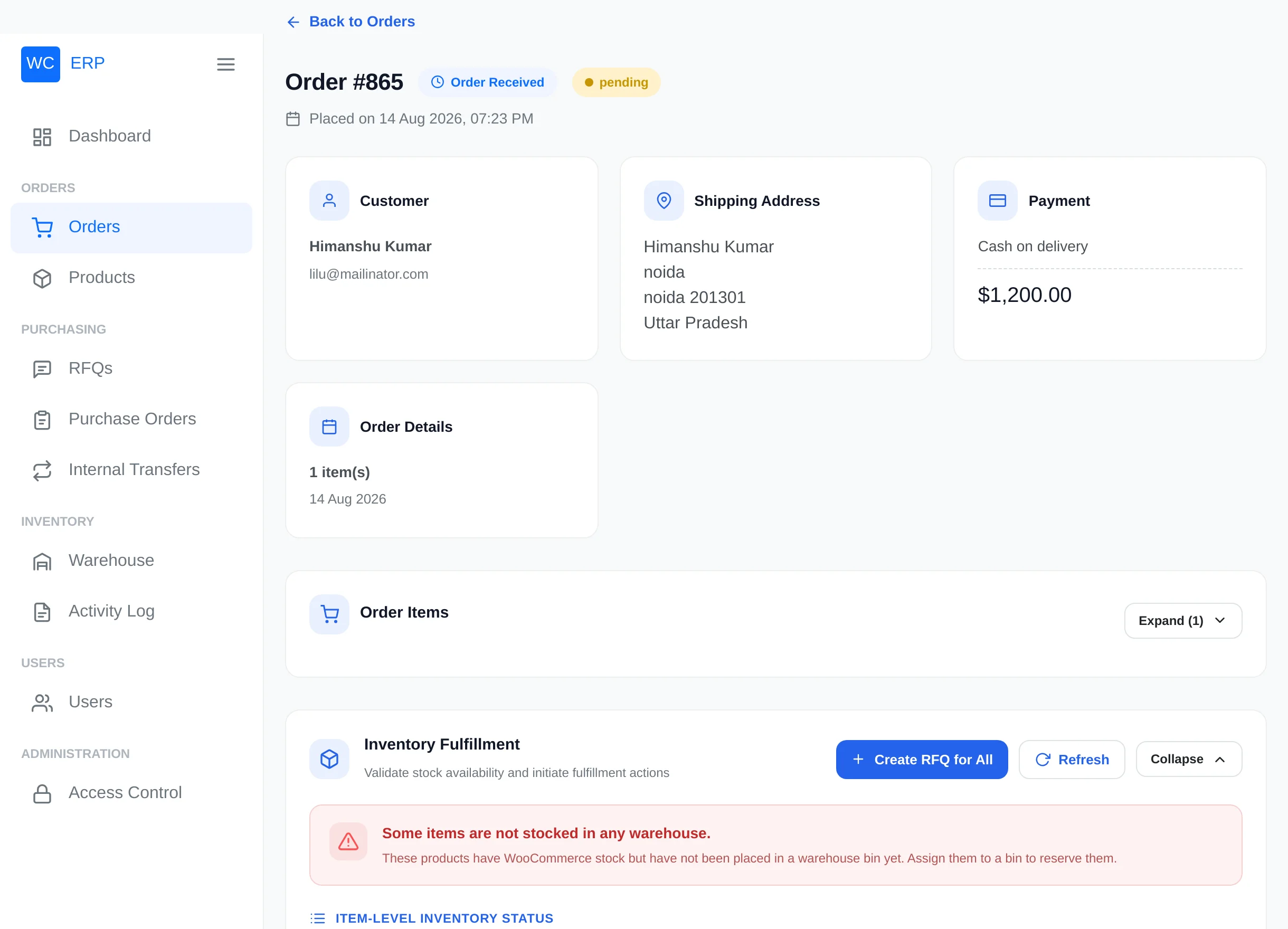 Order view