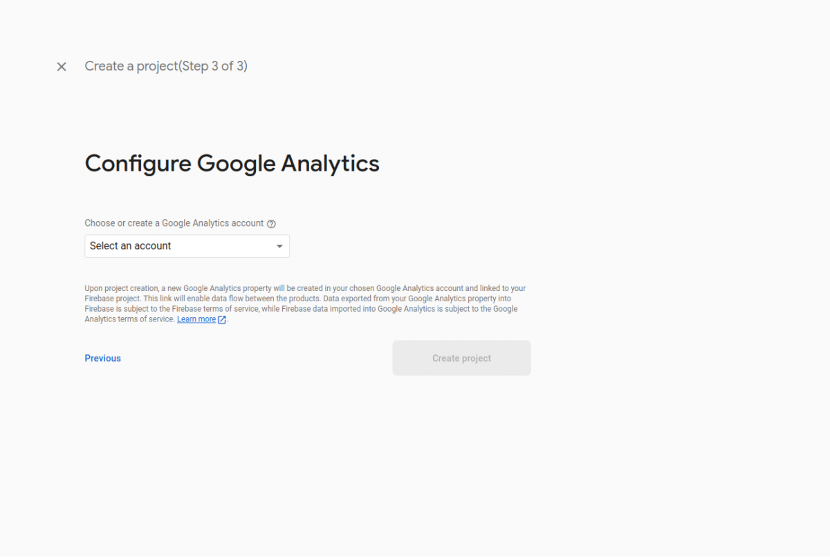 The Configure Google Analytics step