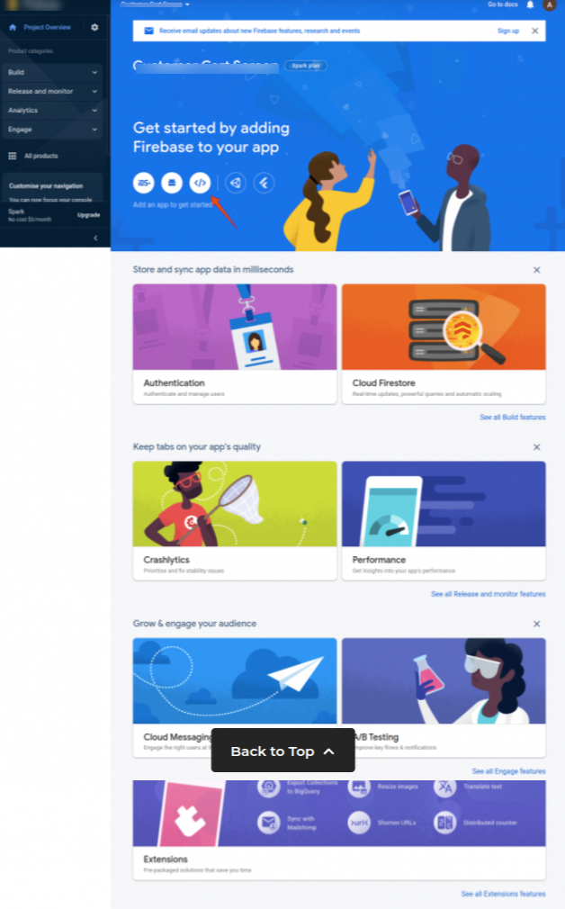 The project overview with the web app icon highlighted
