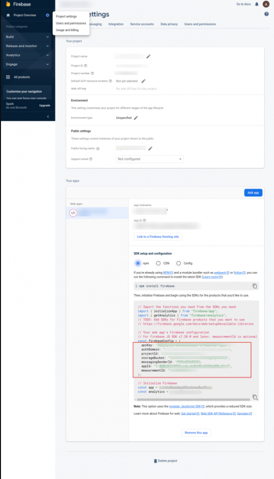The General tab of Project settings, showing the app configuration again