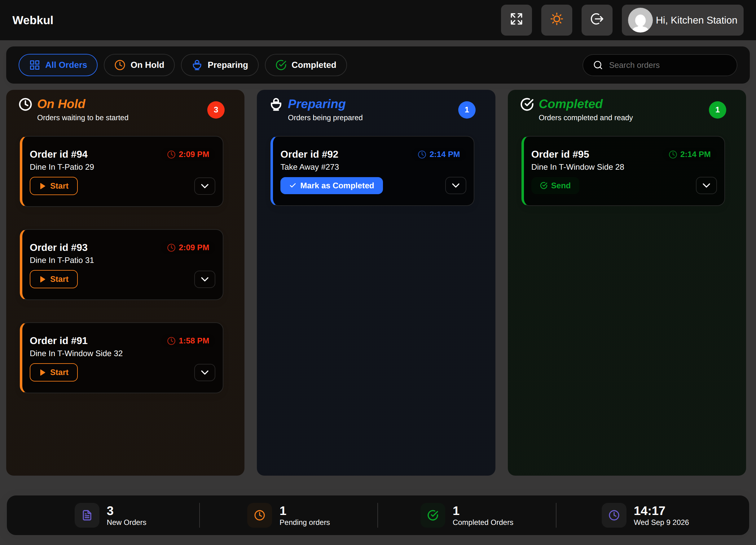 The kitchen board in dark mode
