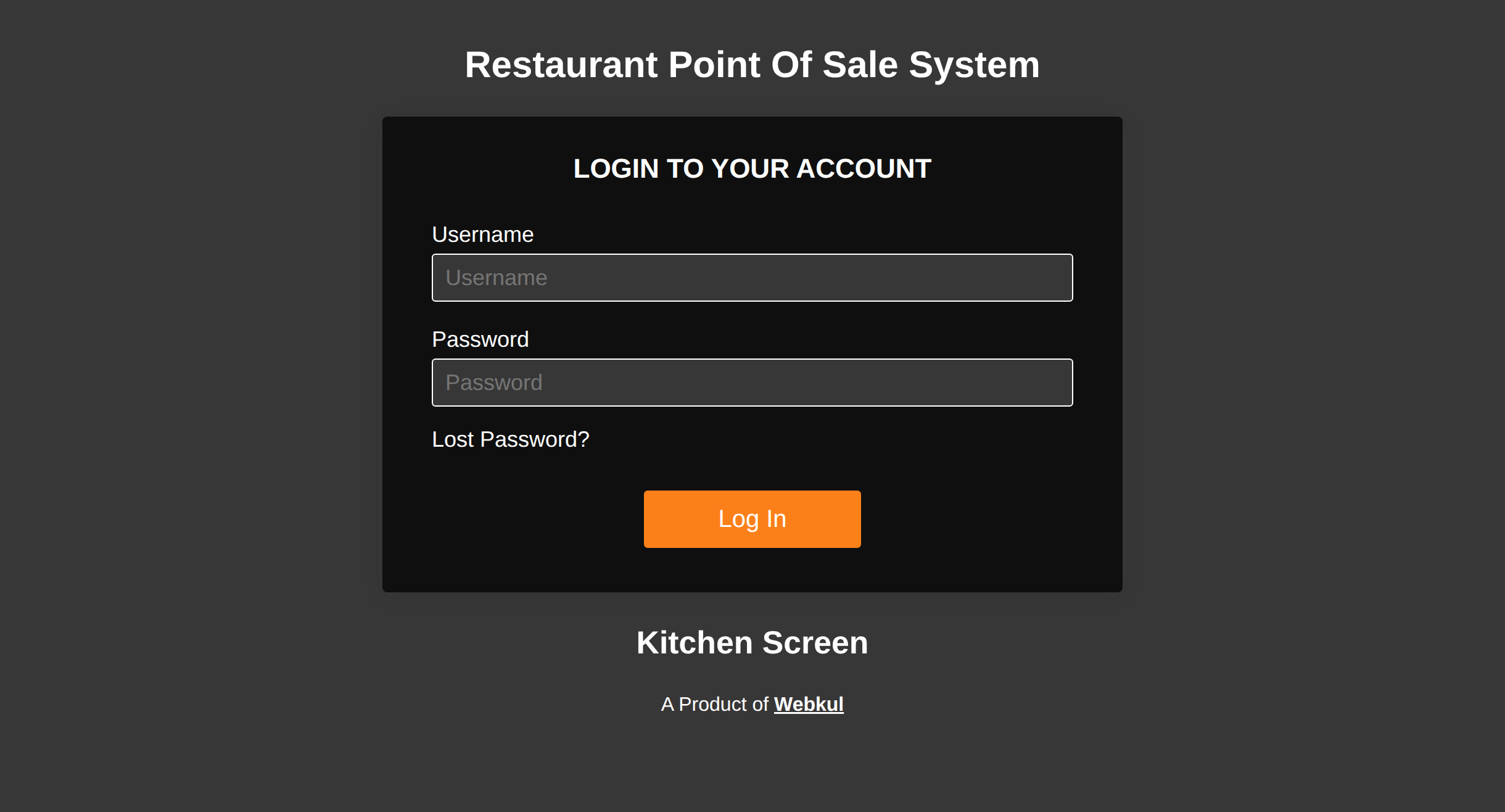 The kitchen sign in screen