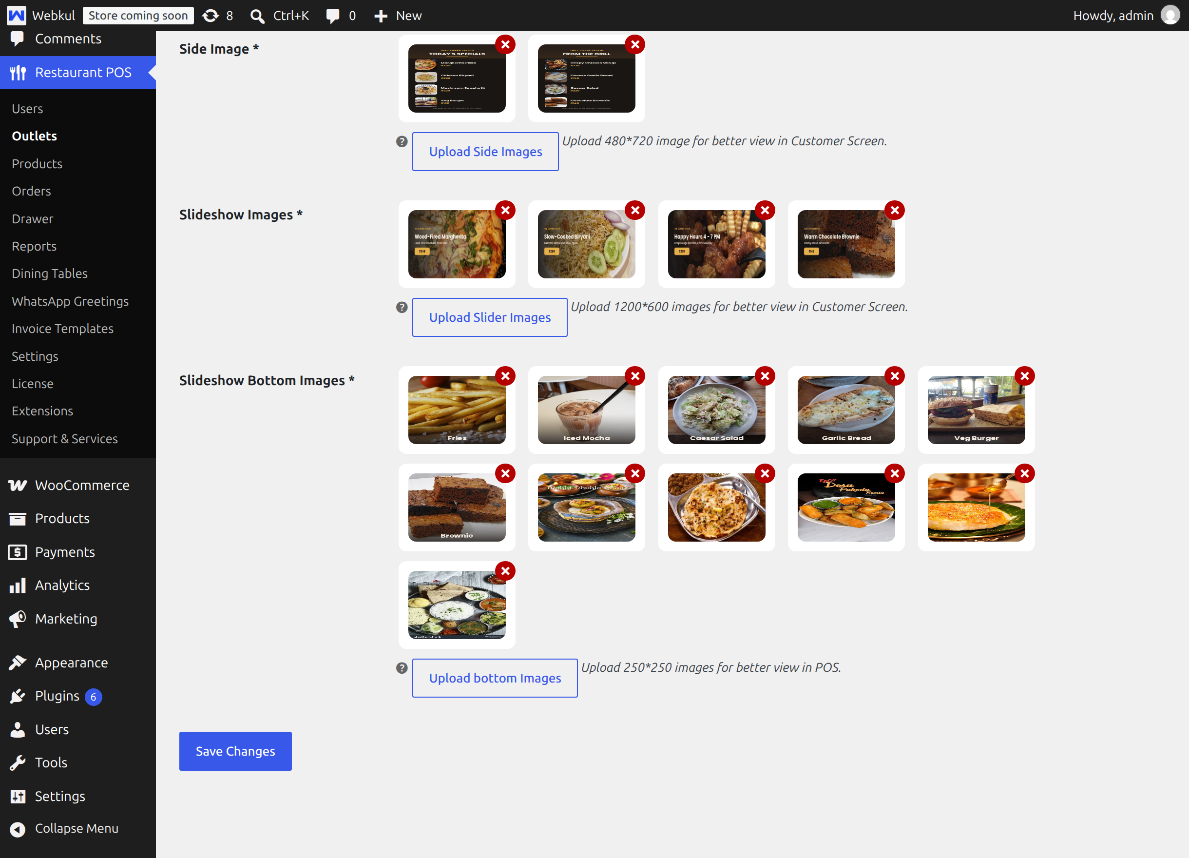 The bottom slideshow images on the Customer Screen tab