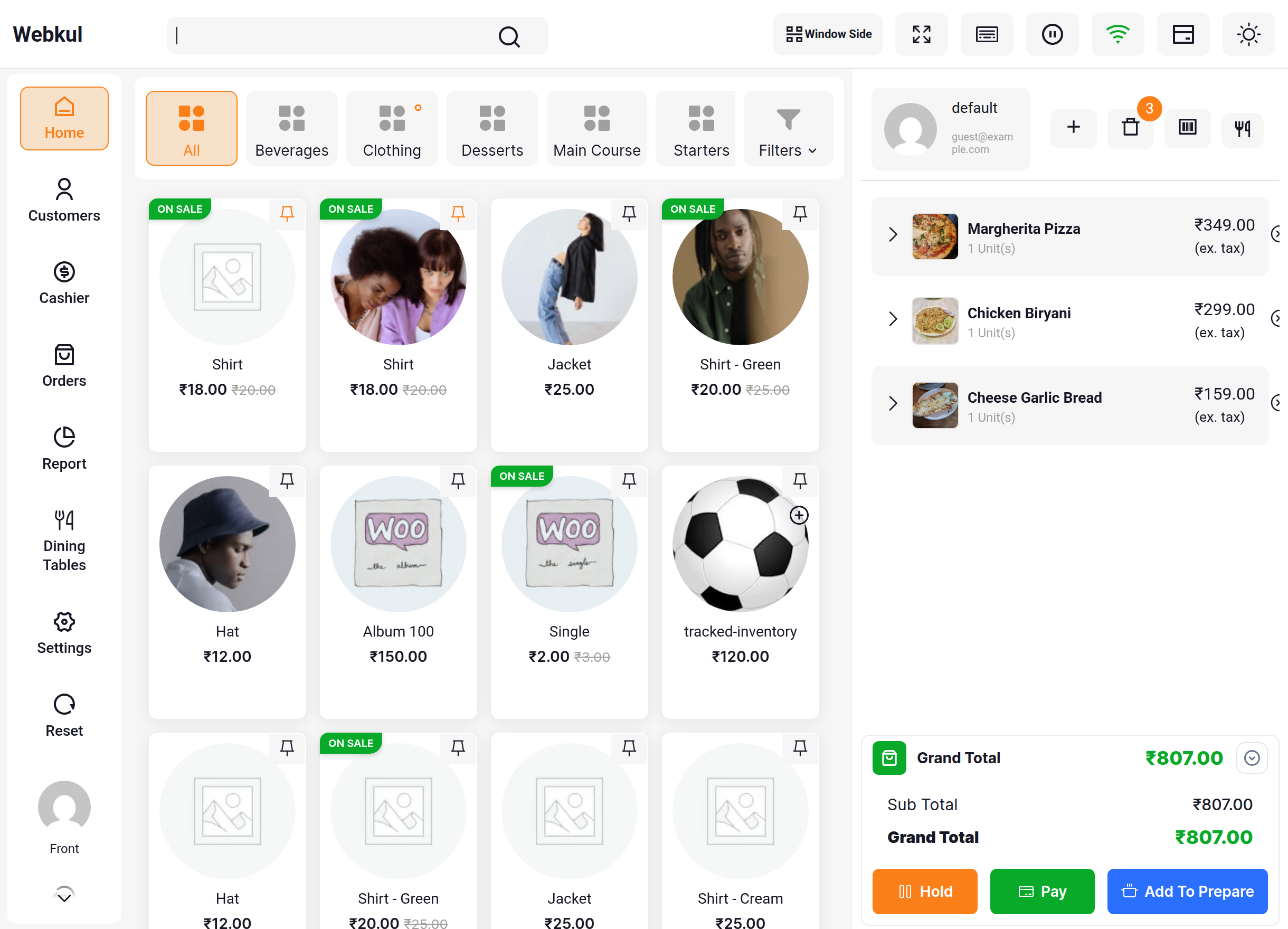 The POS cart with items and the Add To Prepare button
