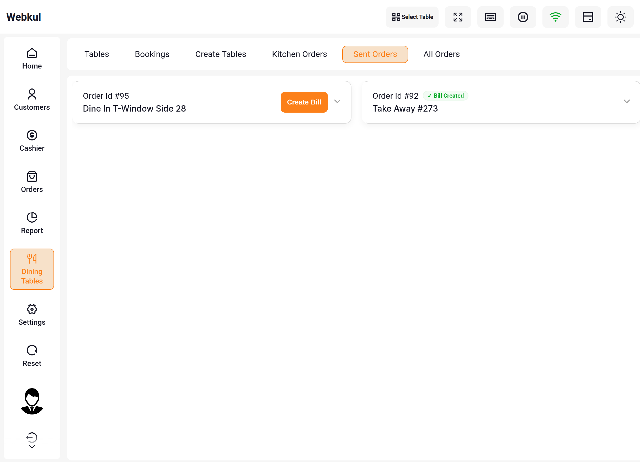 The Sent Orders tab