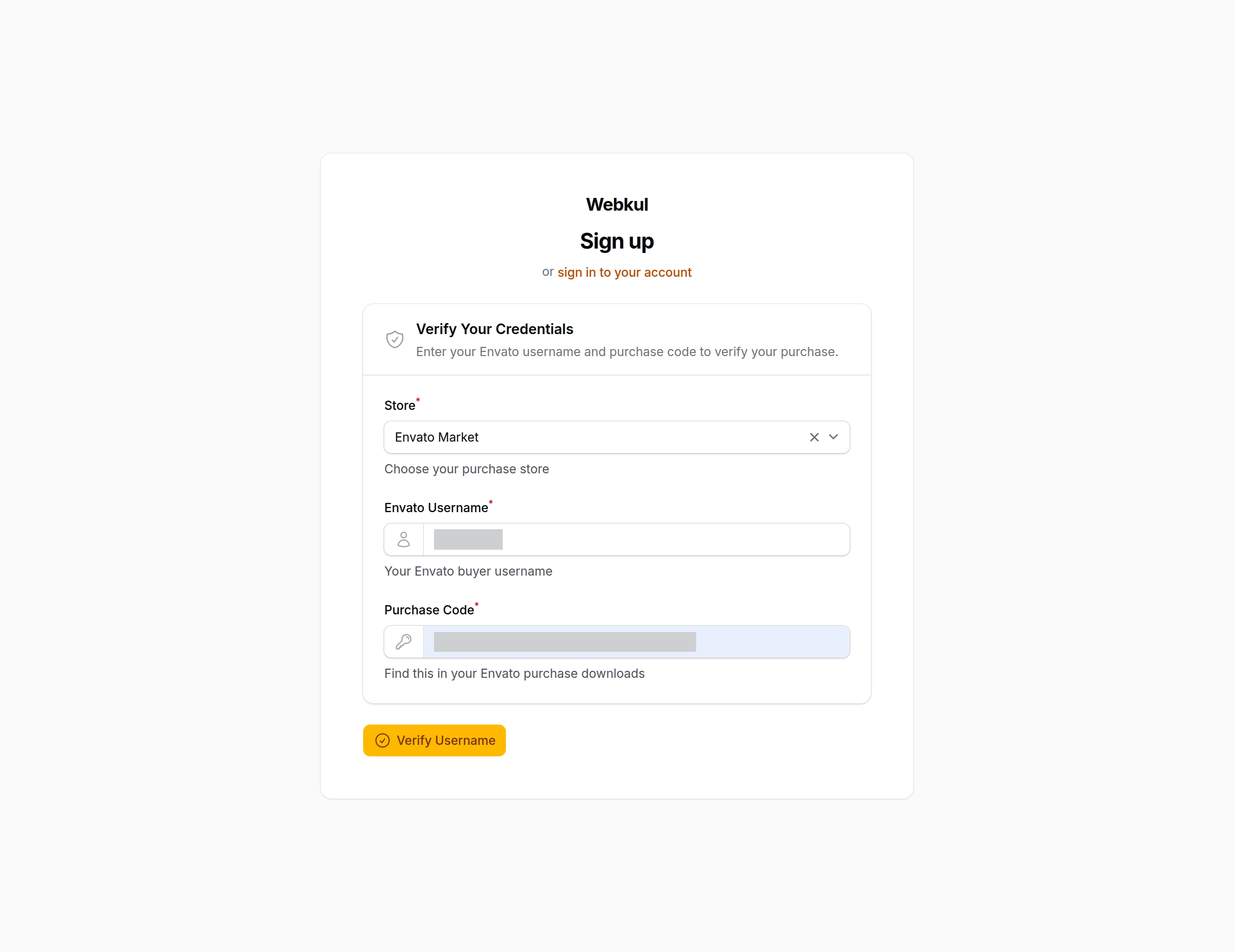 Enter Envato Details