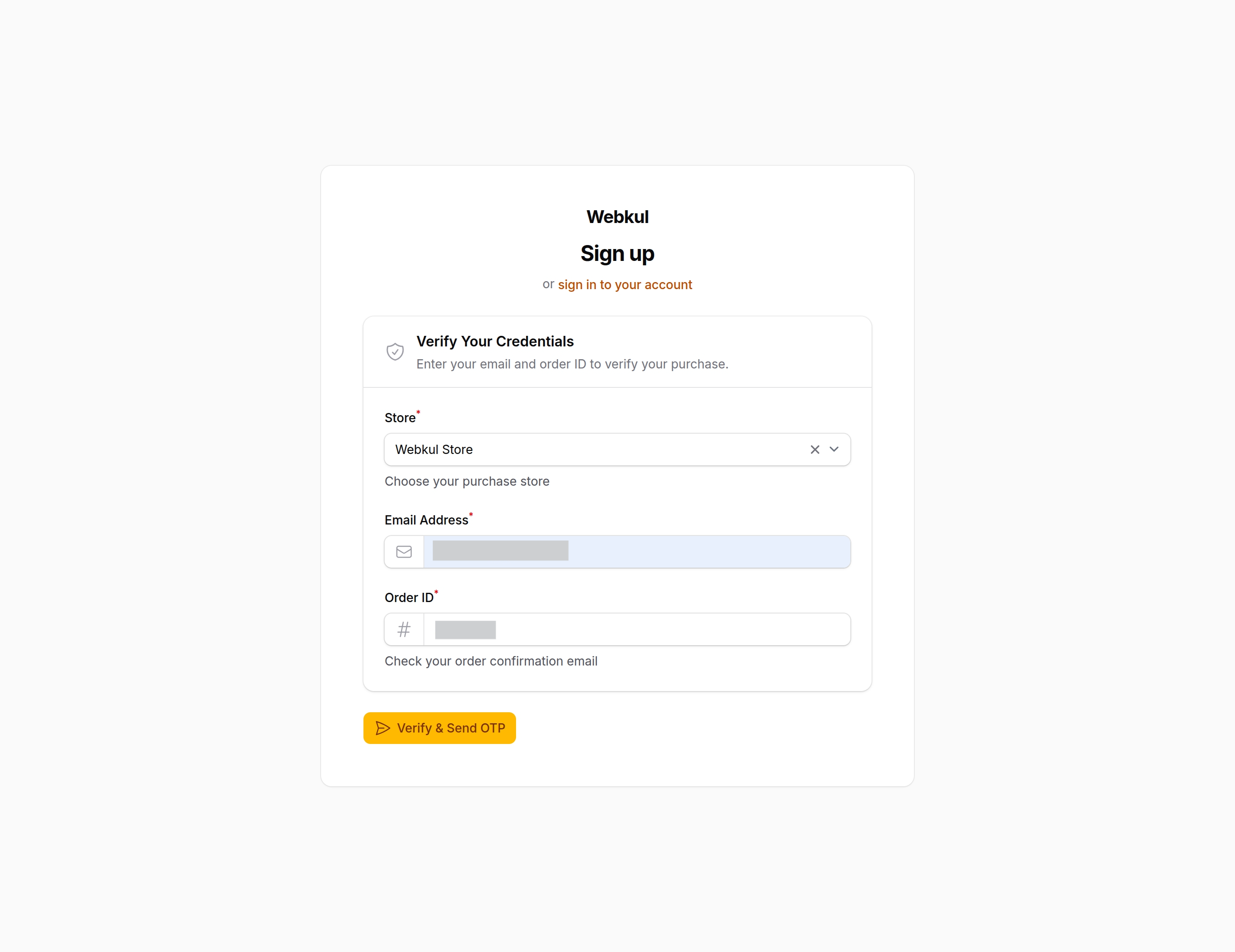 Webkul Registration Form