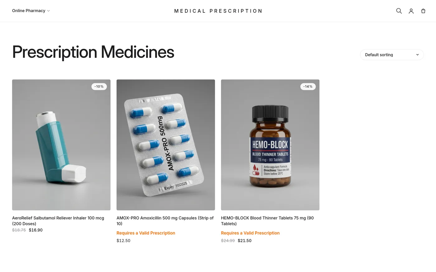 Gated products showing Requires a Valid Prescription