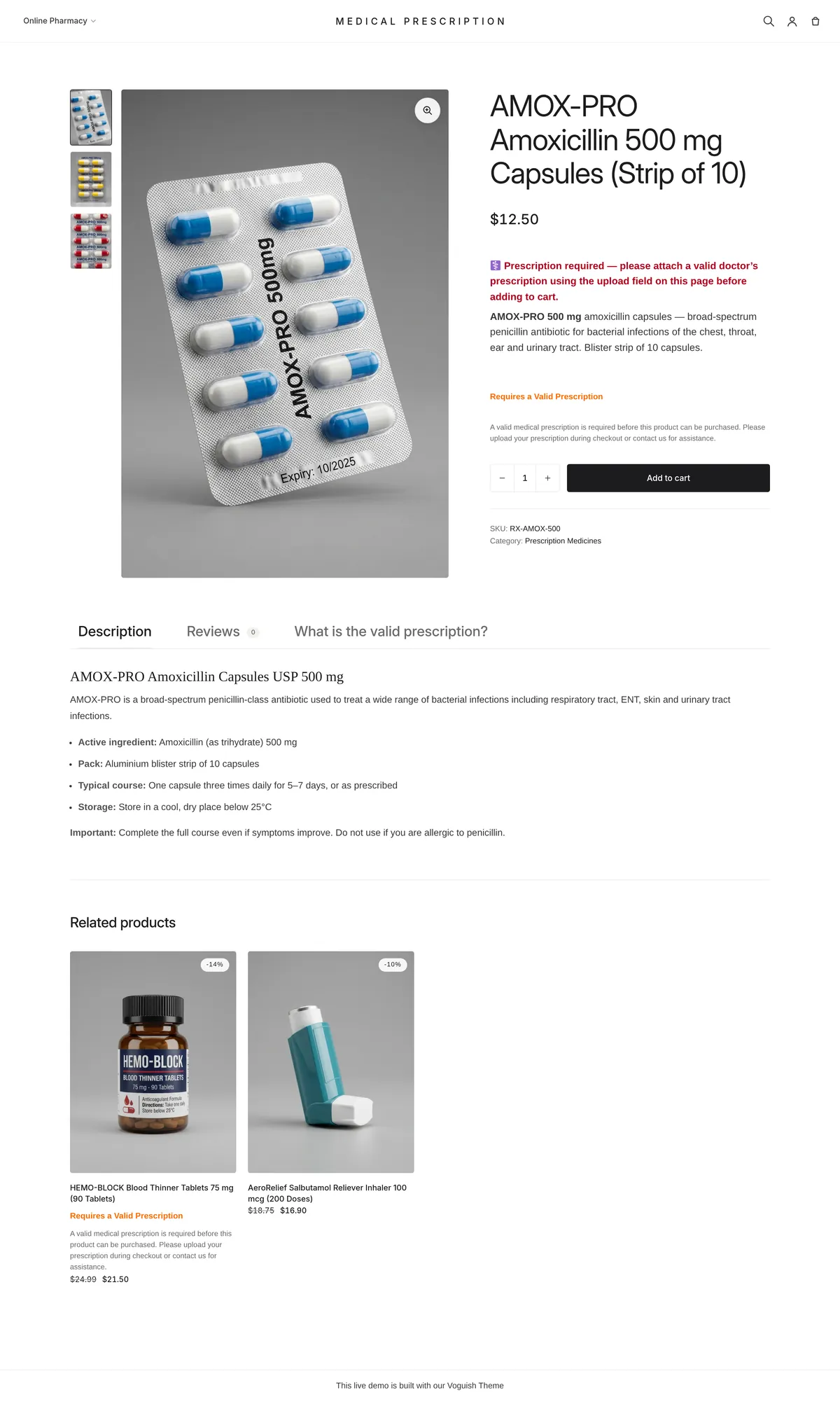 A prescription-required product on the storefront