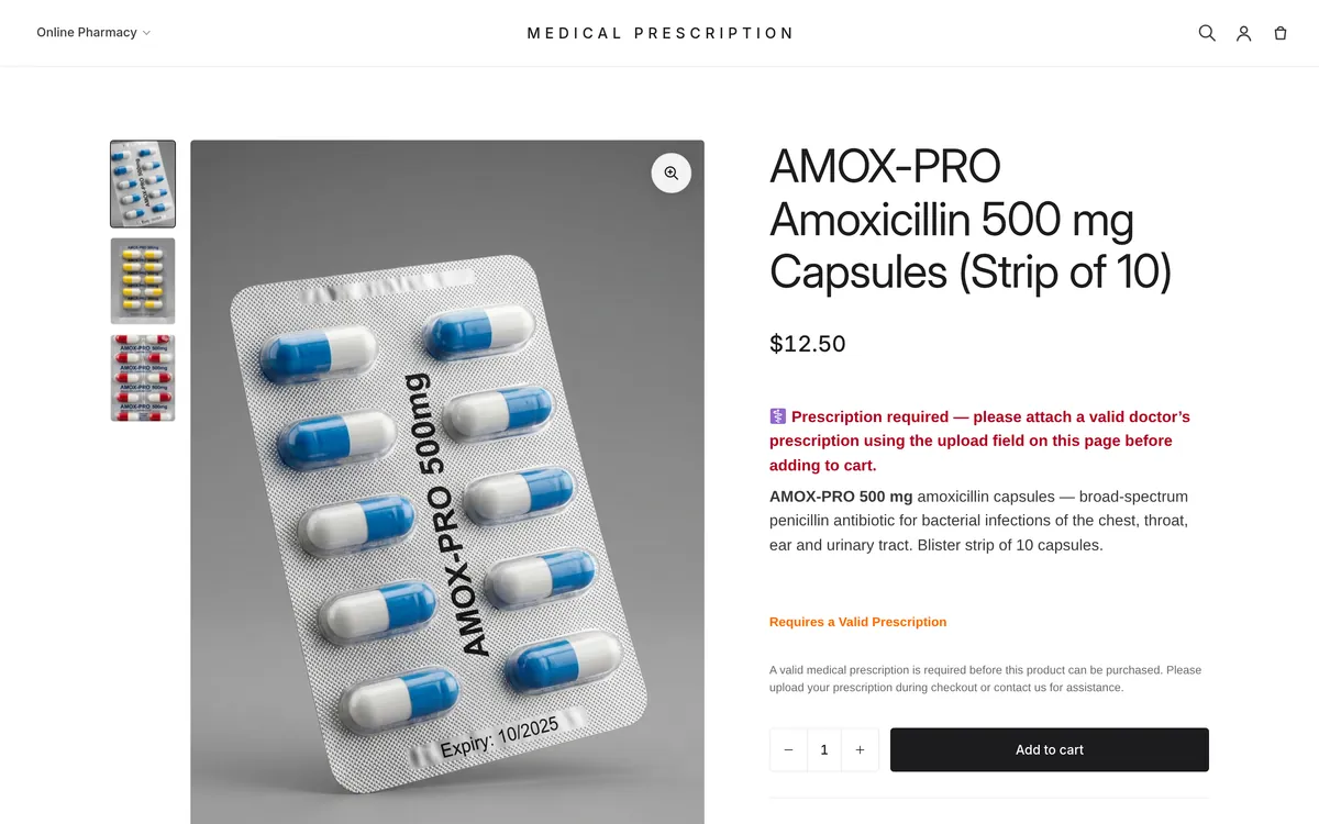Prescription Required label on a single product page