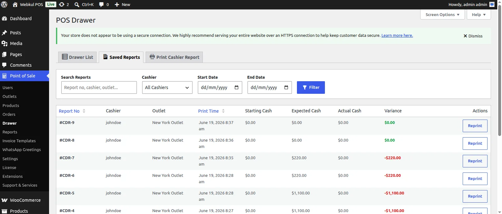 Saved Drawer Reports
