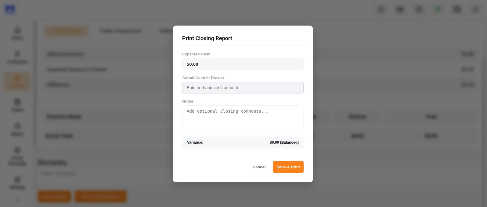 Closing and Printing Drawer Report