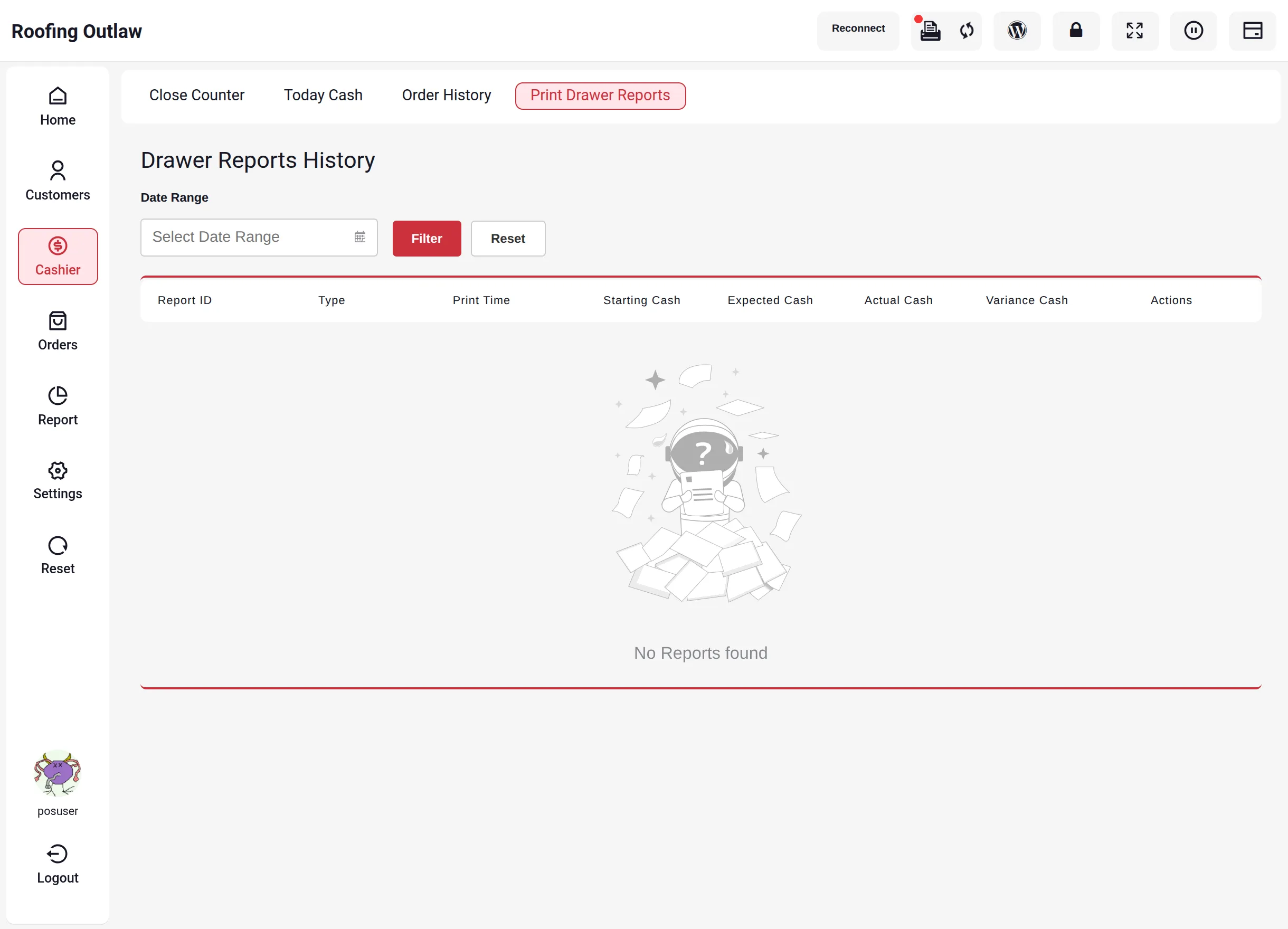 Print Drawer Reports History