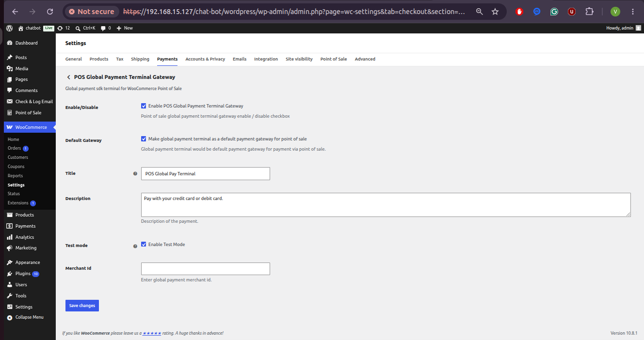 POS Global Payment Terminal Gateway Settings