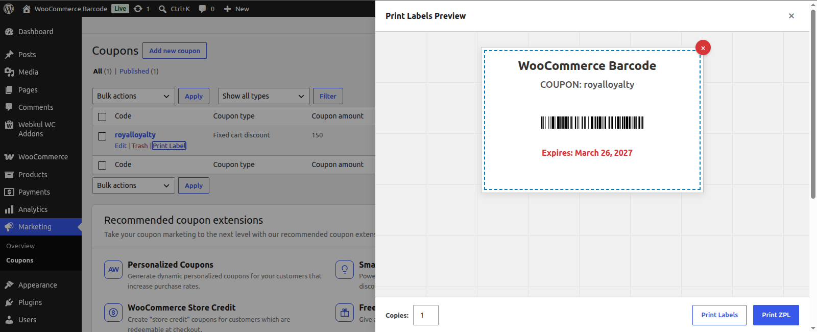 Coupon Bulk Printing Selection