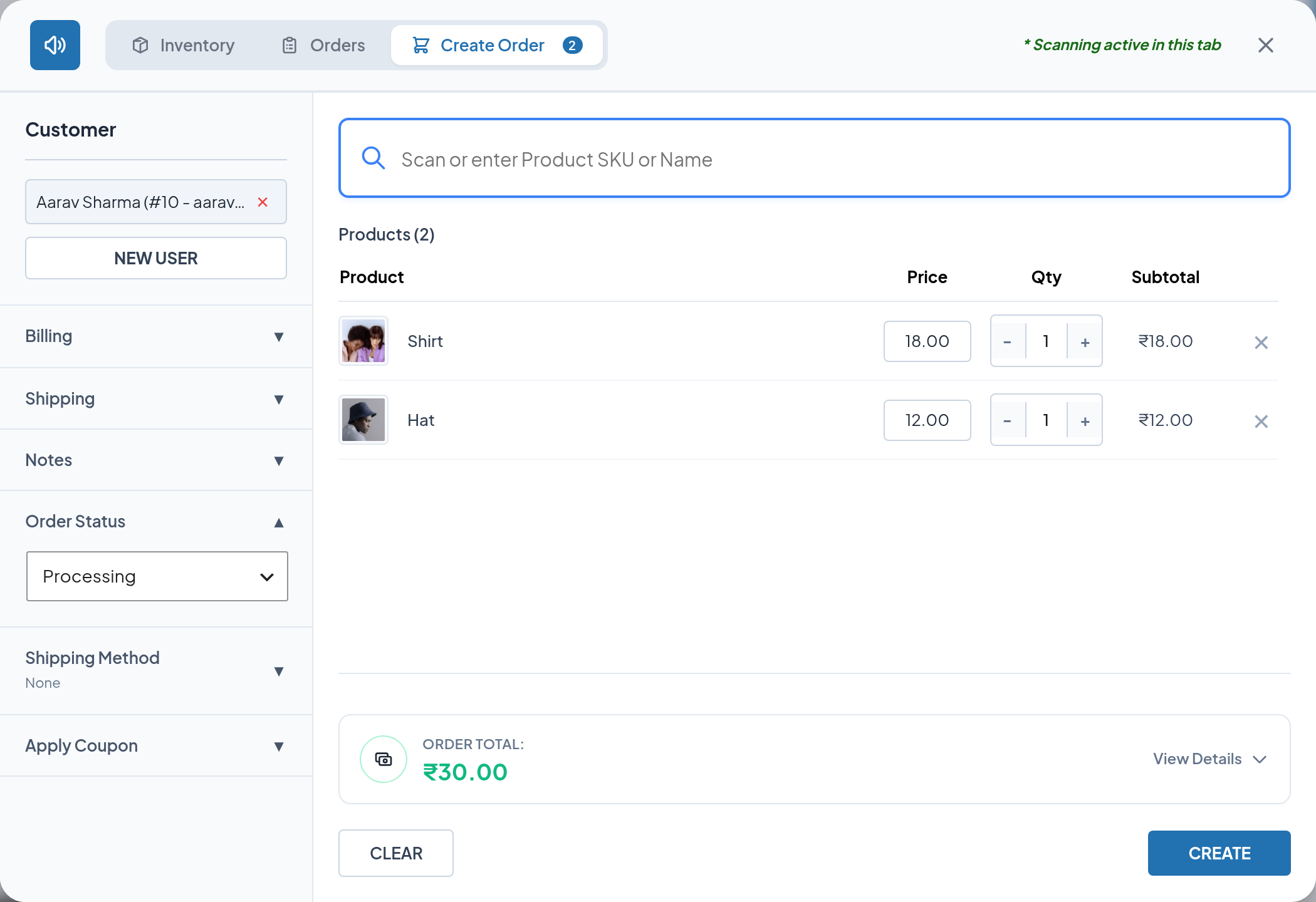 Choosing the order status
