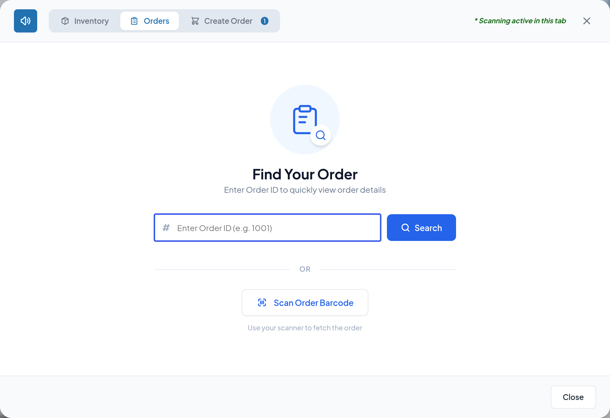 Find Your Order search screen
