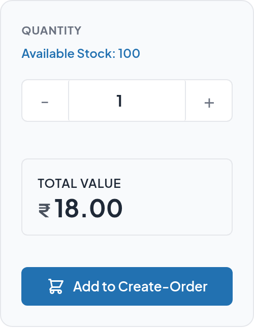 Quantity panel with Total Value and Add to Create-Order