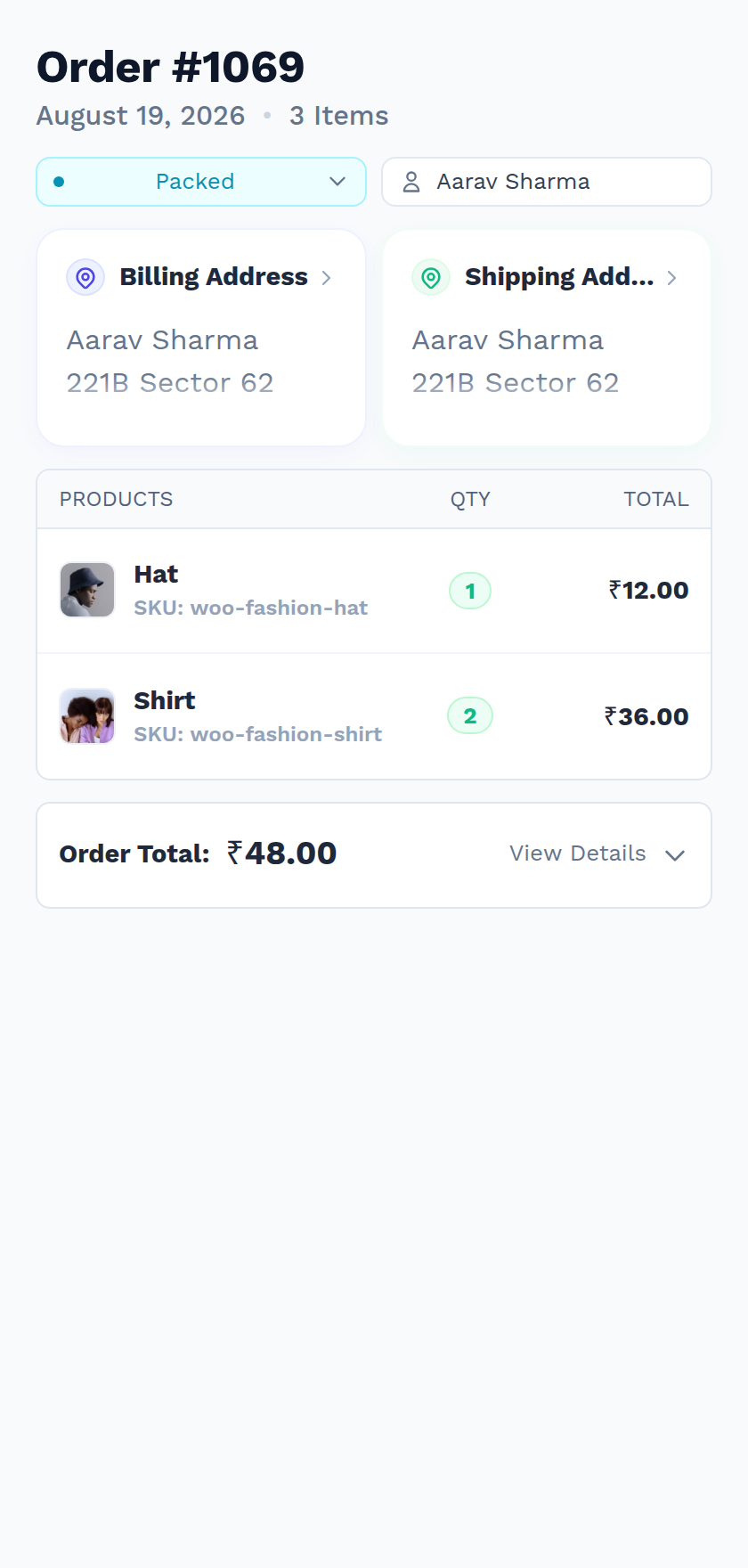 An order detail screen in the scanner app