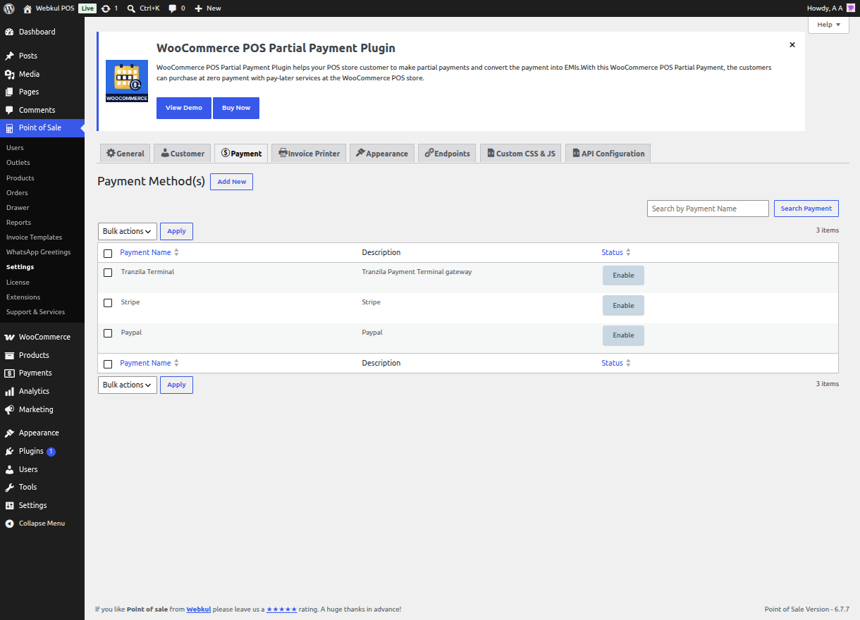 Payment Methods List