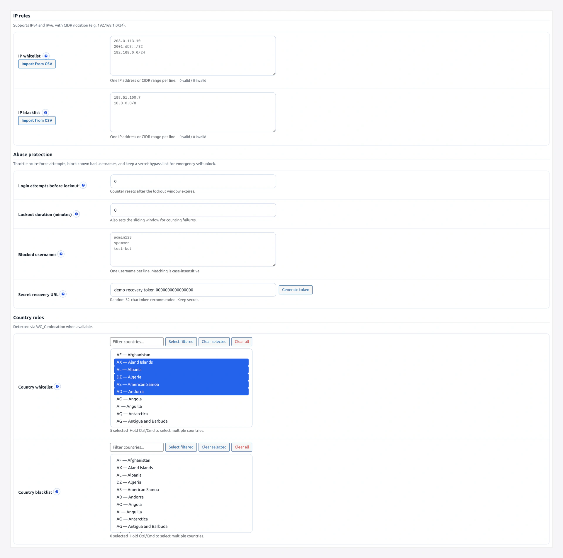 Conditional Rules — IP whitelist and blacklist
