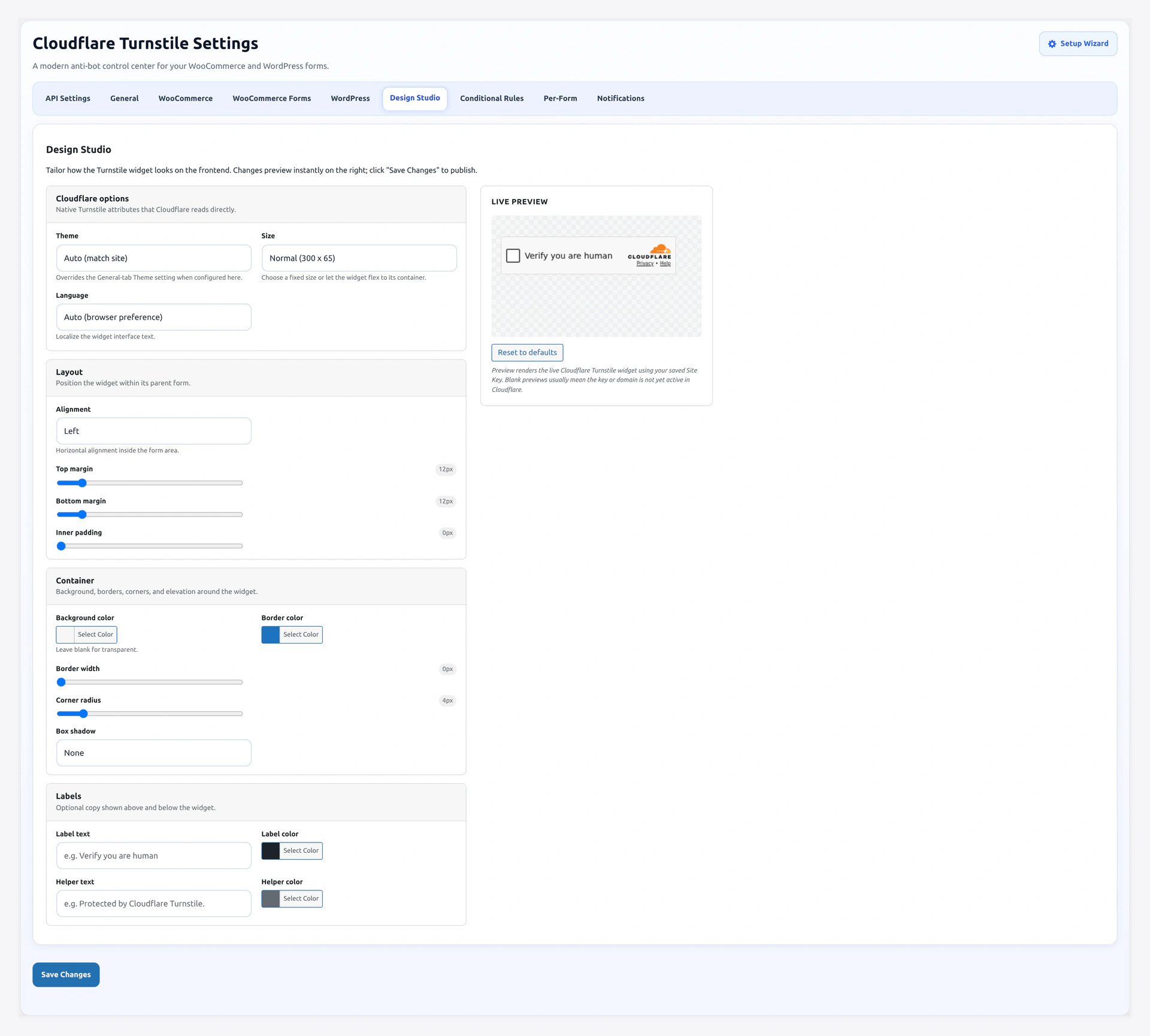 Design Studio — full tab view