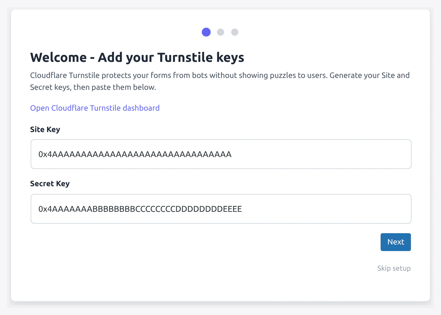 Onboarding Step 1 — API keys