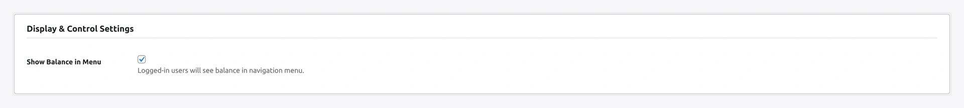 Display & Control Settings section — show balance, low-balance threshold, default labels