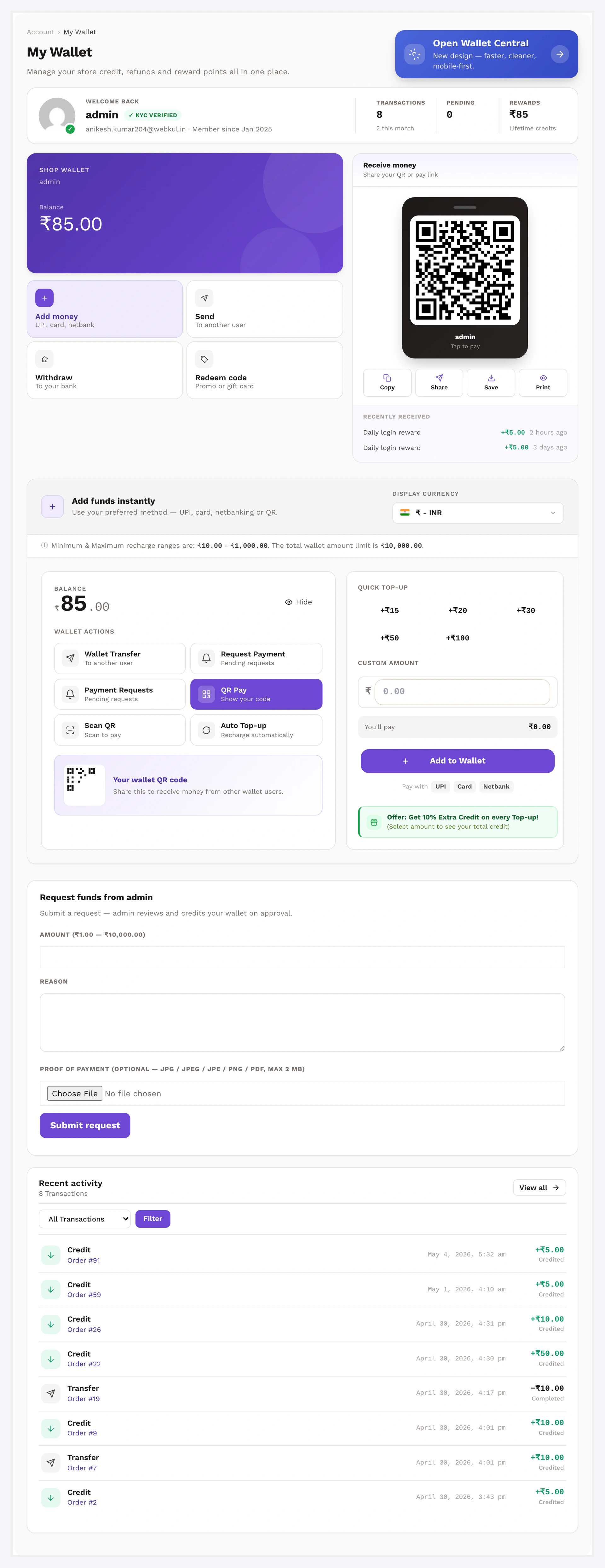 Legacy My Wallet — credit-card hero, action grid, recent activity at /my-account/my_wallet/