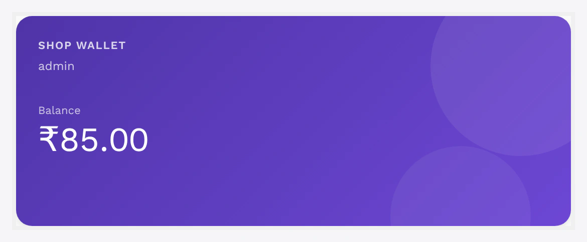Credit-card hero on My Wallet — balance + masked wallet ID