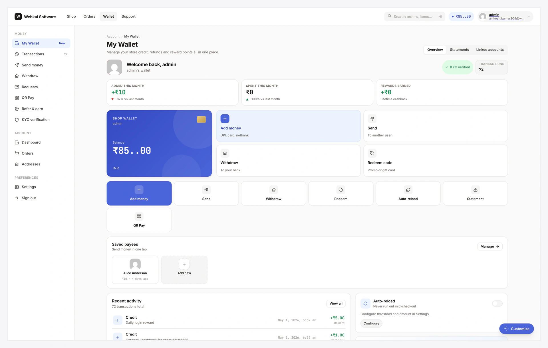Wallet Central — premium dashboard at /wallet-central/
