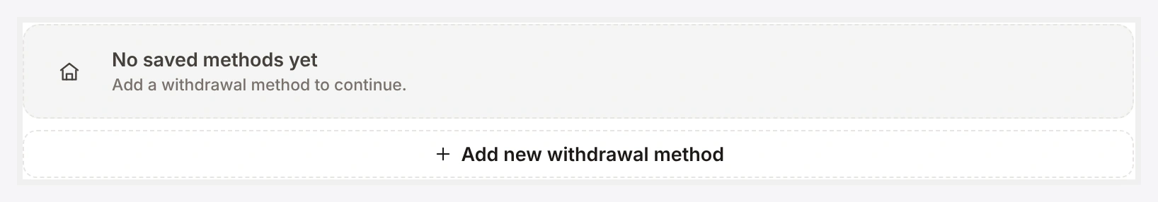Bank list / saved-method picker on the Withdraw view